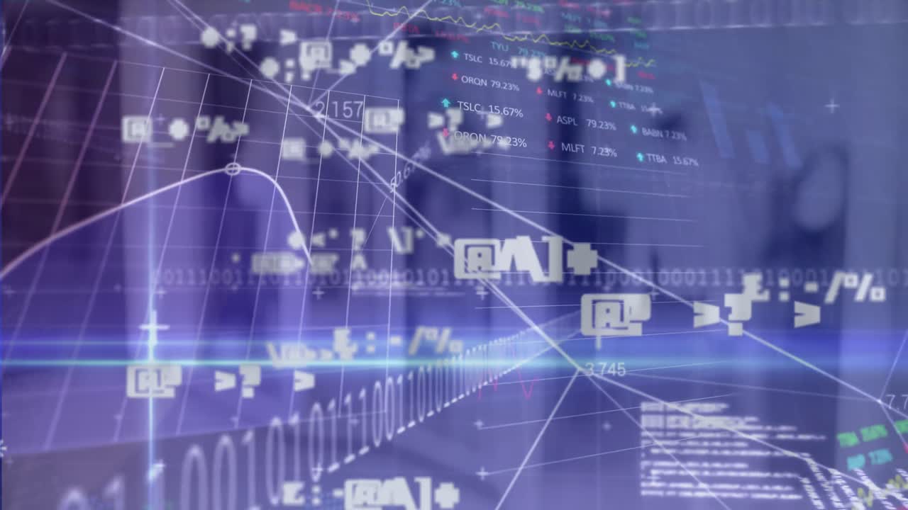 animación del procesamiento de datos y codificación binaria en la oficina.