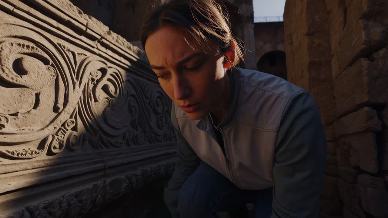 Woman Exploring Ancient Roman Ruins