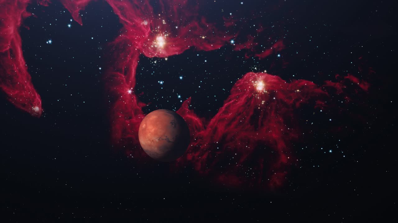 planeta marte y nubes nebulosas rojas en el universo