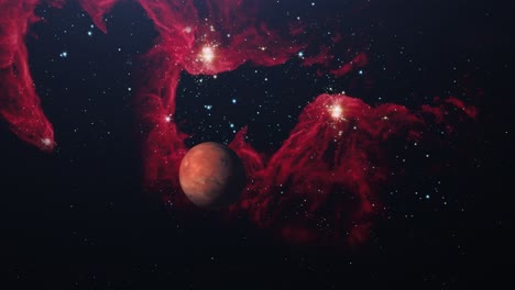 planet mars and red nebula clouds in the universe