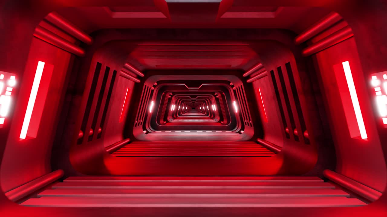 Futuristic indoor tunnel with colorful neon lights, animation loop