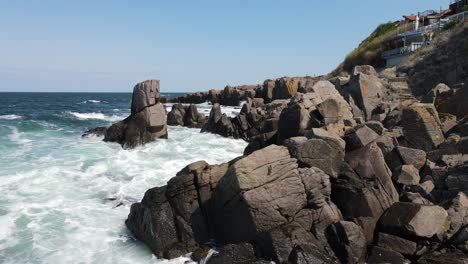 drone footage of the rocky coast of the bulgarian black sea