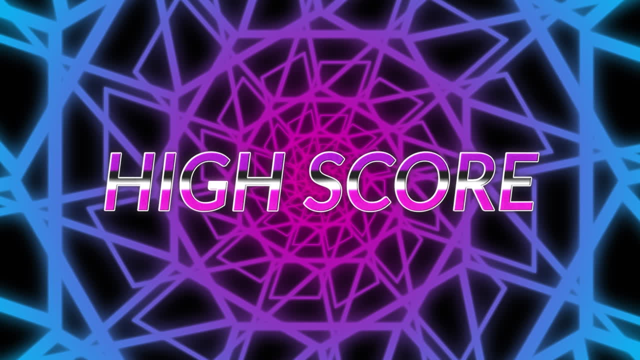 Animazione del testo 'High Score' su forme in movimento su sfondo nero