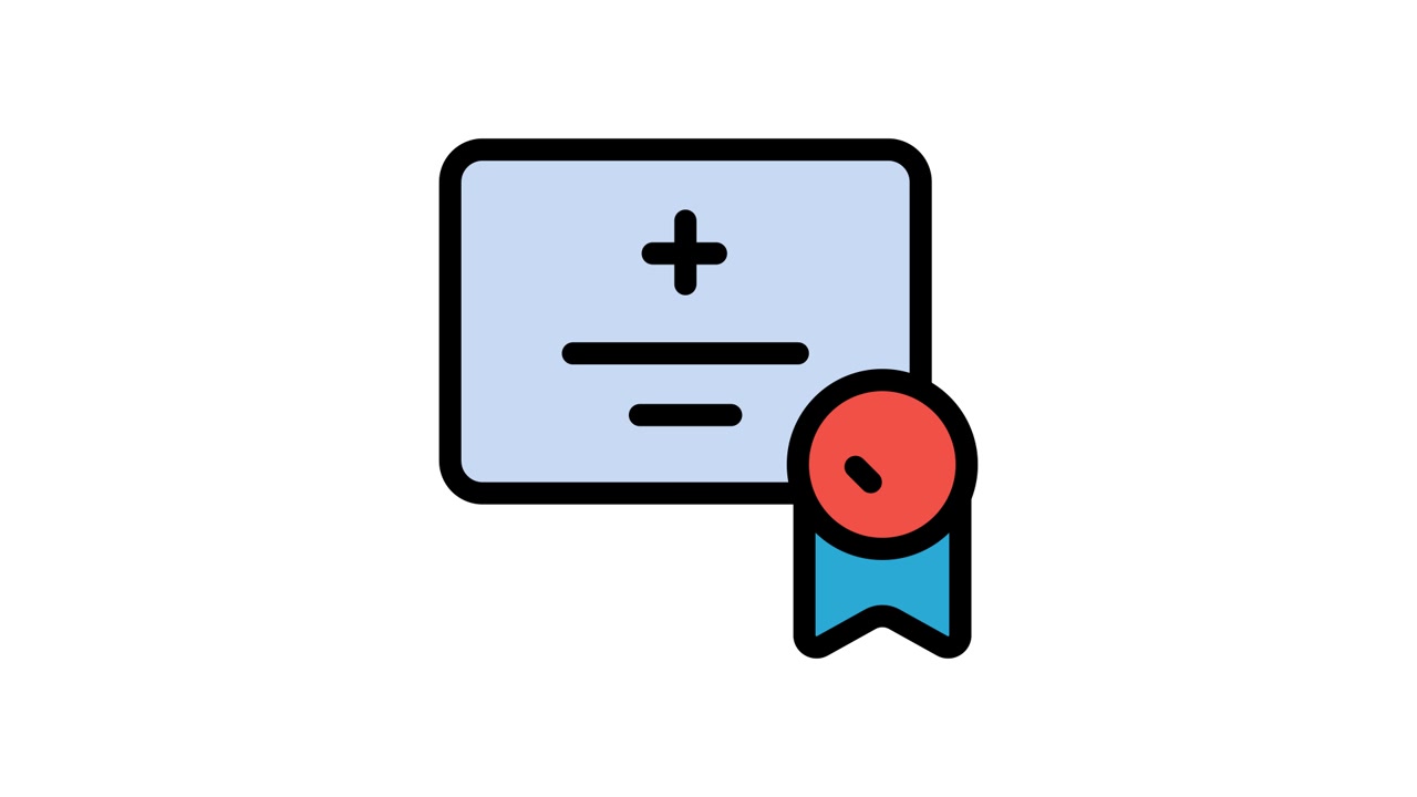 Animated Certificate Icon with Checkmark and Ribbon