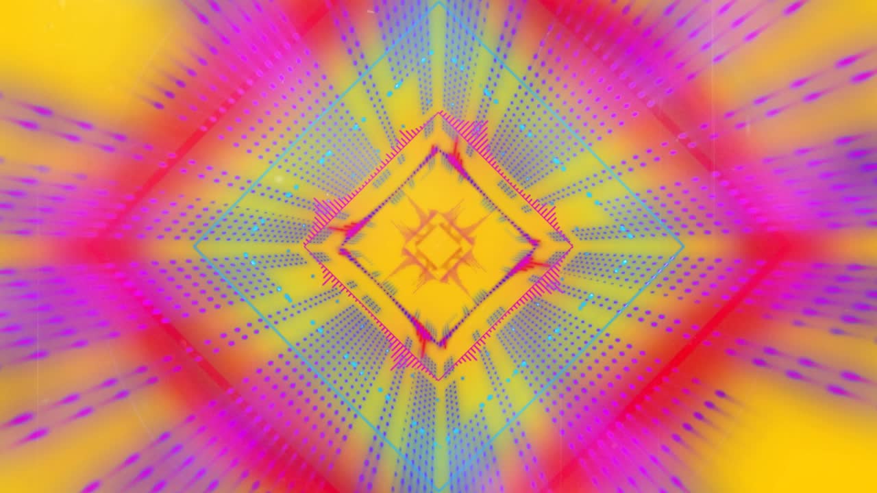 Animazione di motivi caleidoscopici che si muovono su uno sfondo giallo.