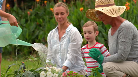 happy family gardening