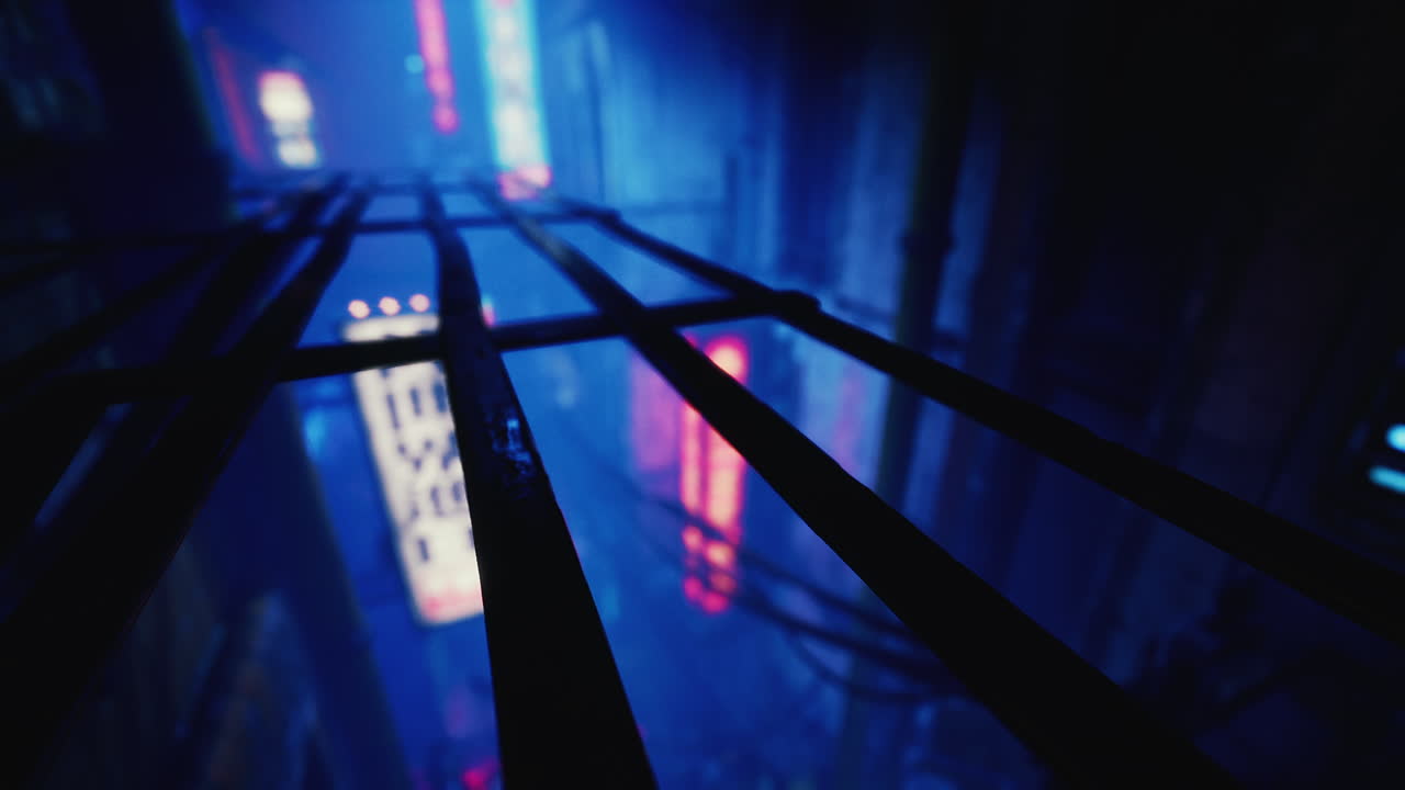 미래의 도시의 네온 불빛