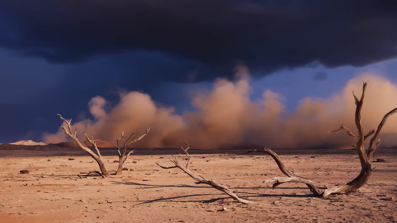 Stormy Desert Landscape with Dead Trees
