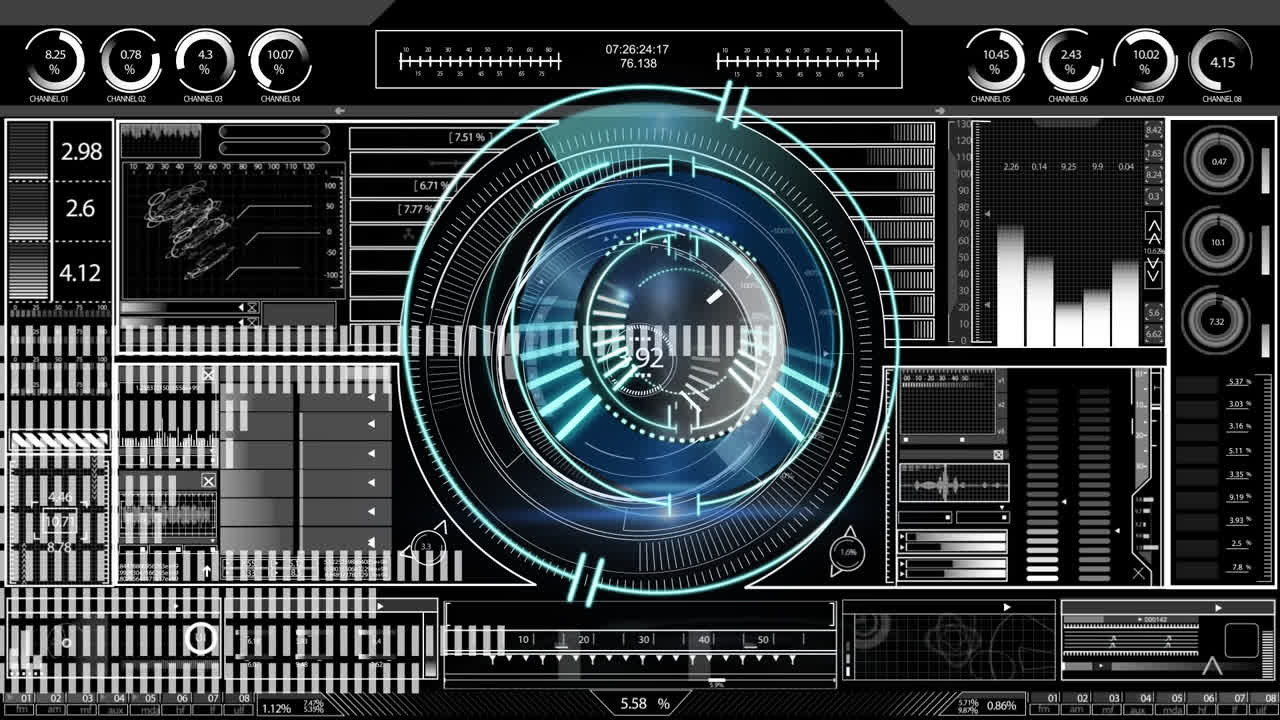 검은색 배경에 데이터 처리에 대한 범위 스캐닝의 애니메이션