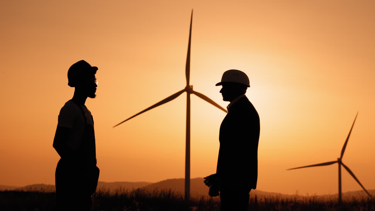 Partnerskab om vindmøllepark ved solnedgang