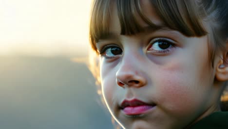 close-up portrait of a young girl looking serious