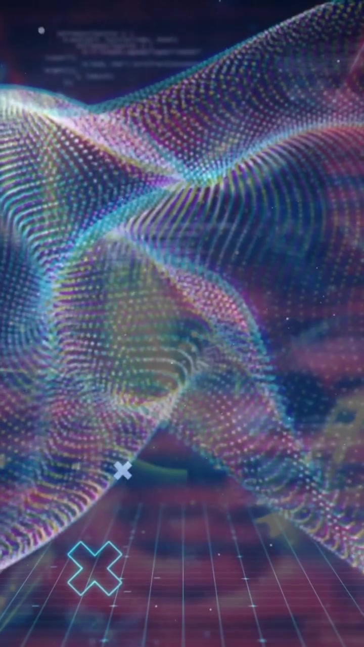 Animation of waves and shapes over data processing in digital space