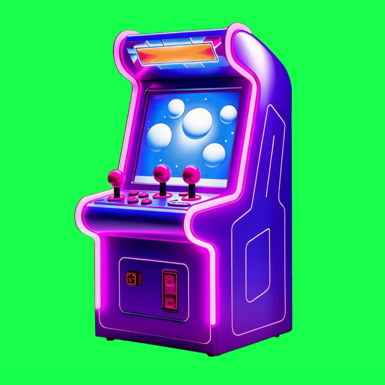 Animazione di una macchina da gioco arcade retrò, video 4K trasparente, schermo verde