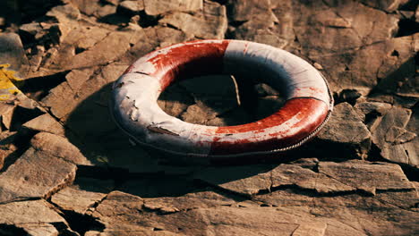 very old abandoned grungy lifebuoy