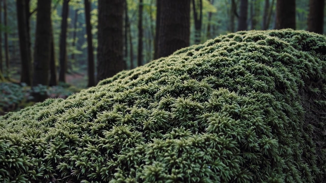 Primer plano de musgo verde vibrante creciendo en el suelo del bosque