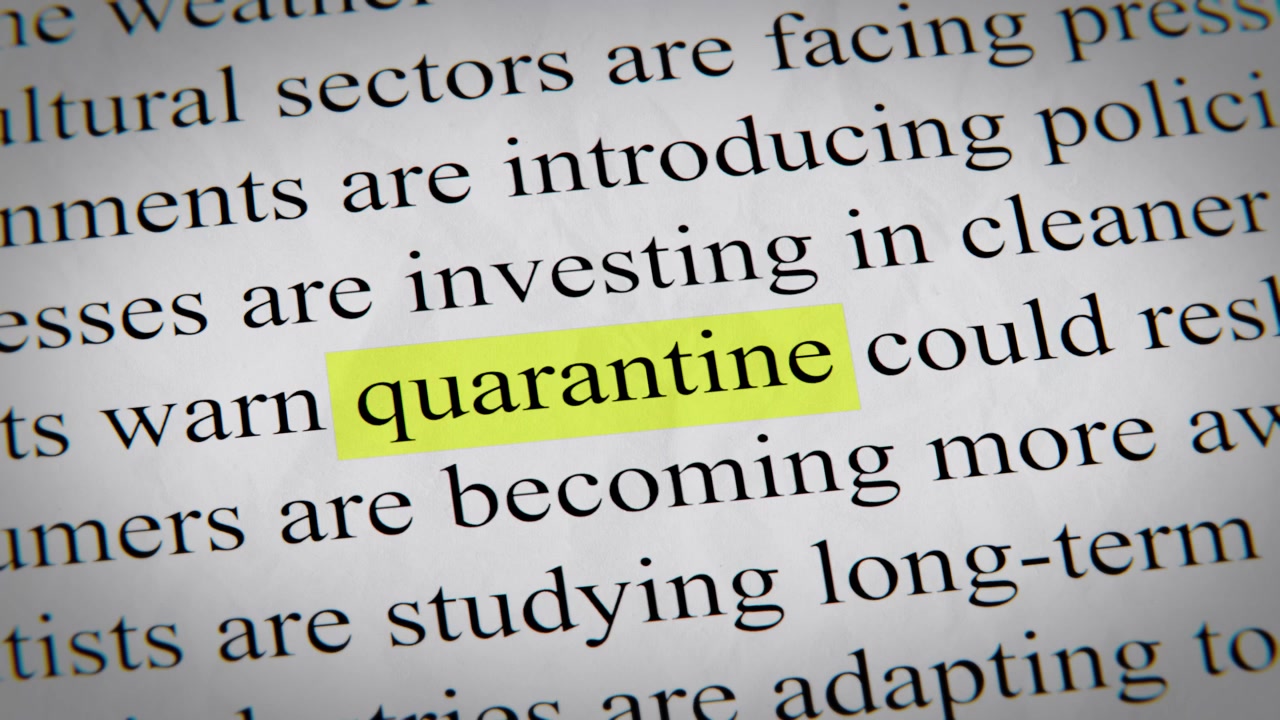 Minimal cinematic of quarantine text animation designed for documentary, economic, technology, and news-related storytelling.
