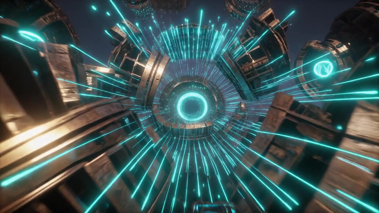 Futuristic Spaceship Entering a Glowing Alien Portal on a Desert Planet