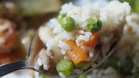 mixed vegetable fried rice on a spoon