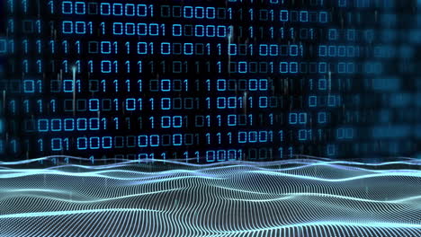 Binary code and digital waves, data processing animation