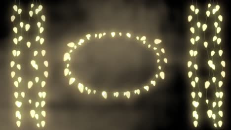 óvalo brillante y cadenas de luces de hadas sobre un fondo gris