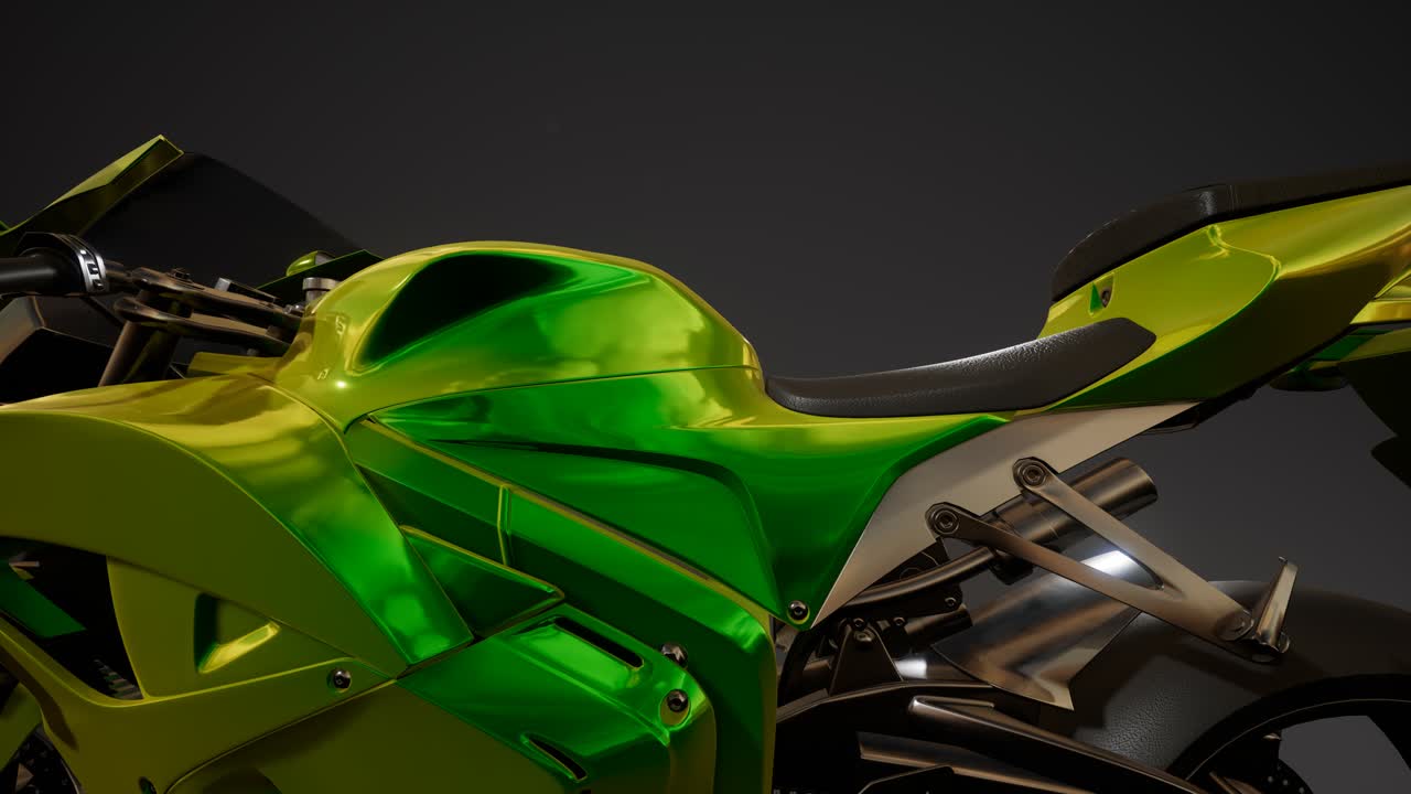 밝은 조명을 가진 어두운 스튜디오에서 스포츠 오토바이