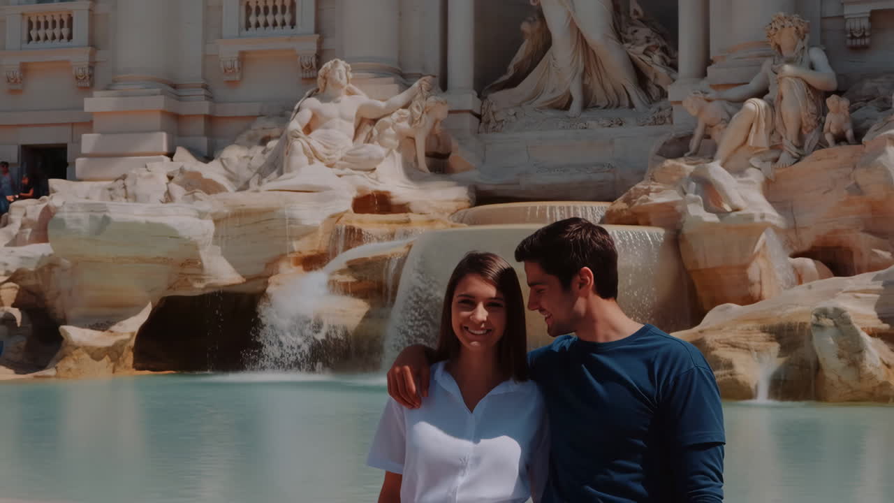 Romantisk par ved Trevifontenen i Roma
