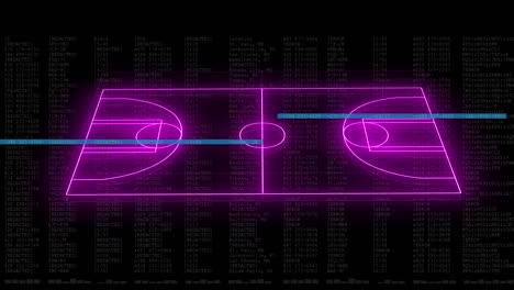 Animation-of-computer-graphic-3d-neon-soccer-field-over-data-processing-on-digital-interface