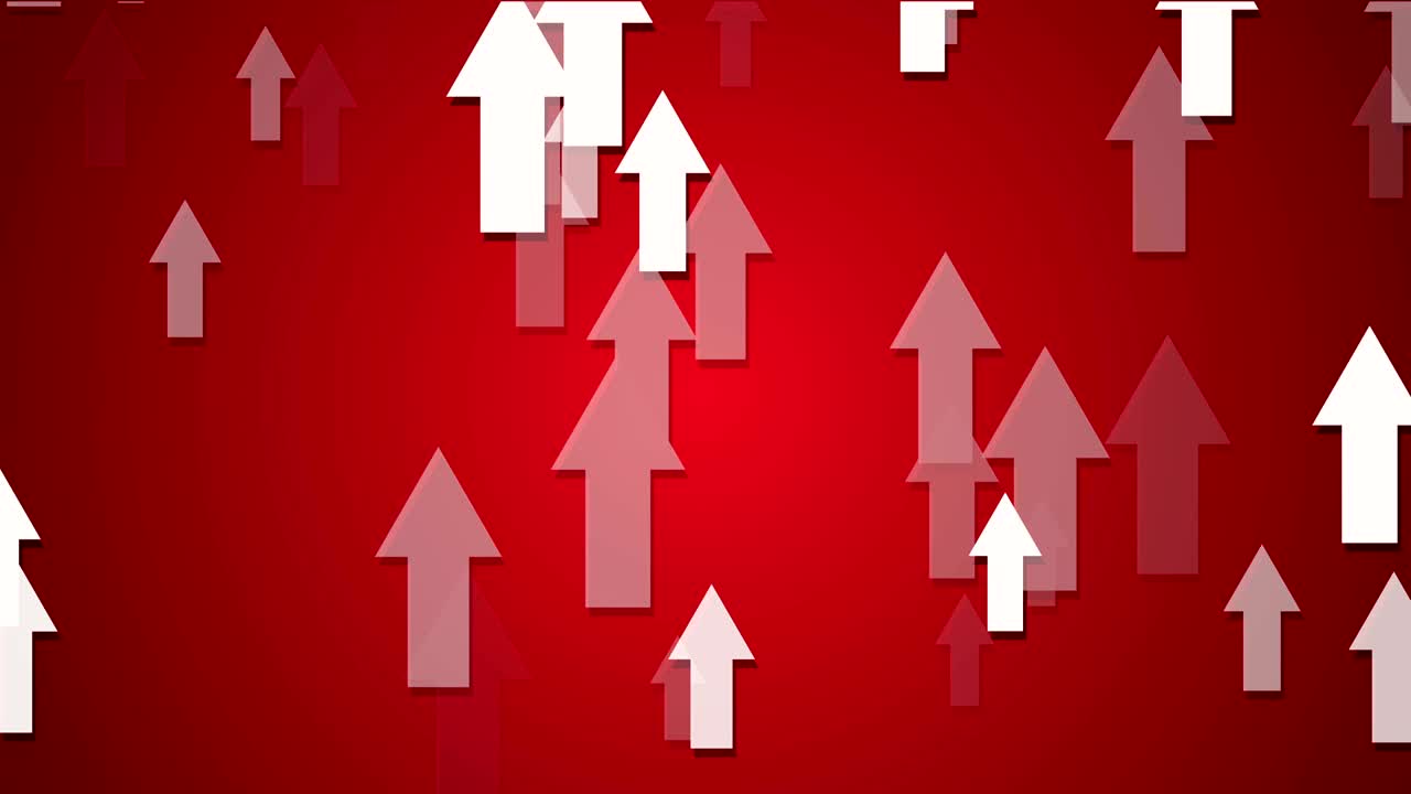 flechas abstractas brillantes que van hacia arriba, positivo que se mueve hacia arriba bucle de concepto rojo