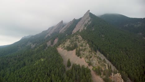 aerial orbit pan of flatirons rock formations, boulder, colorado