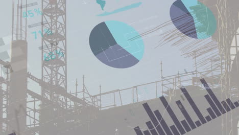 animation of financial data processing over construction site