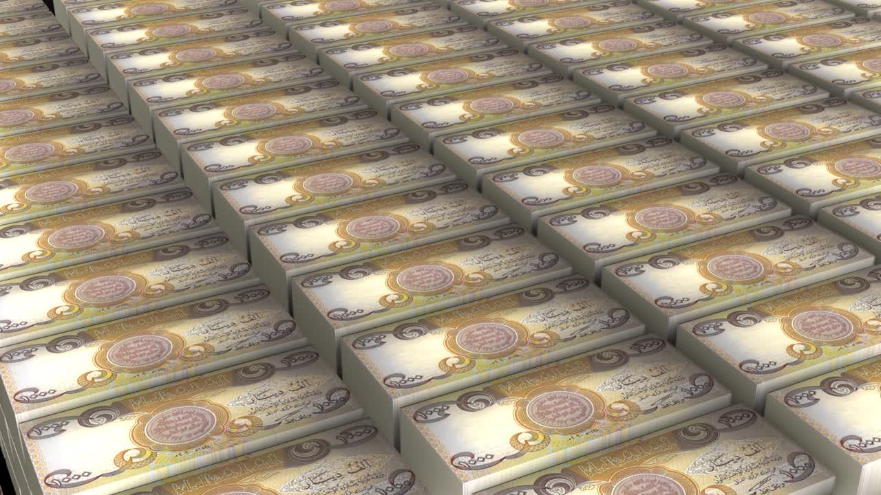 3D Animation of 1000 Dinar Iraq Banknotes Money Stack Seamless Loop