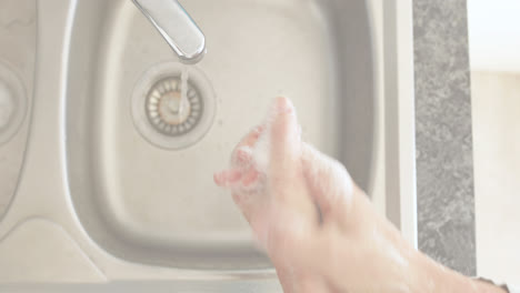 covid-19 concept texts against washing hands in the sink