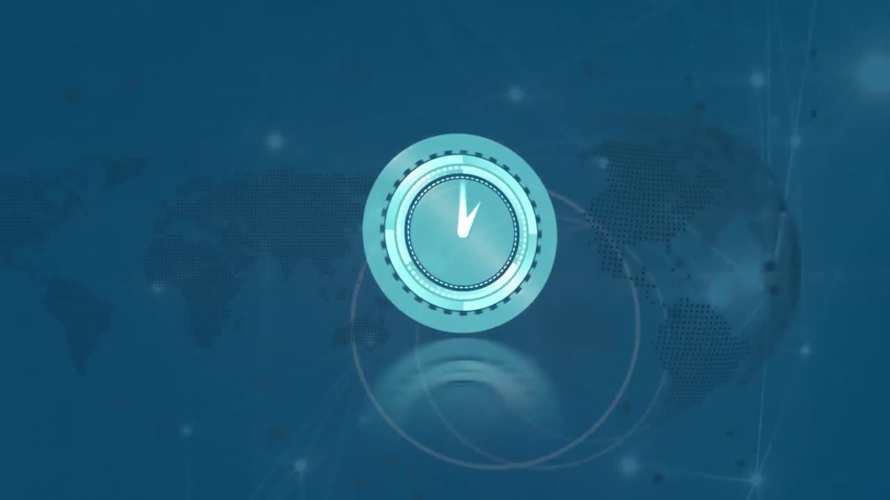 파란색 배경 위에서 빠르게 움직이는 시계의 애니메이션