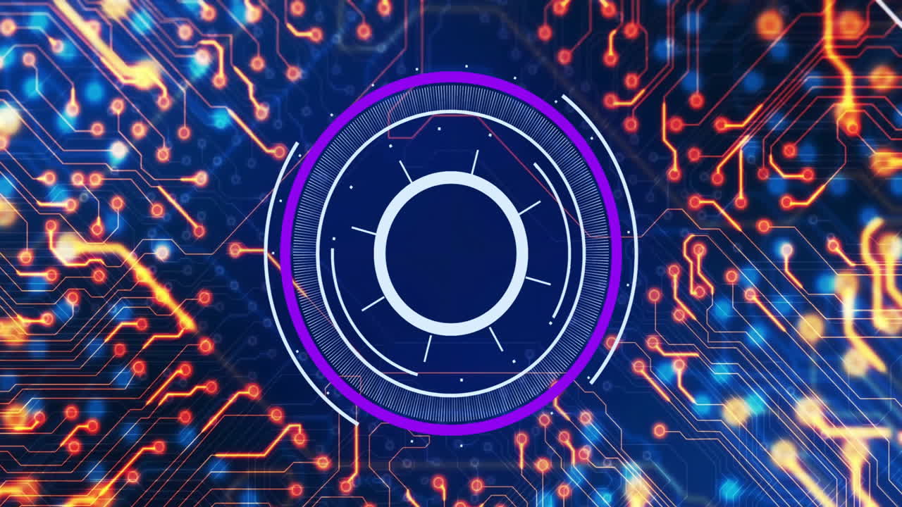 Glowing connections in futuristic digital circuit board with animation interface