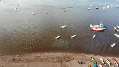 Aerial-panning-right-shot-of-boats-moored-at-Teignmouth-Devon-England