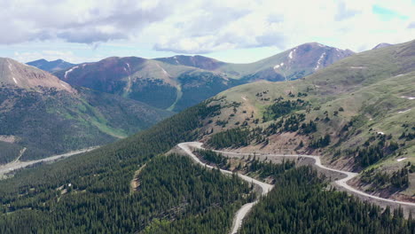 camera moves forward over mountain range and road