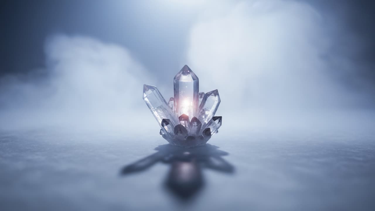 A Stunning Display of Crystals Illuminated by Mist: Exploring the Beauty and Intricacies of Natural Gemstones in a Mystical Atmosphere