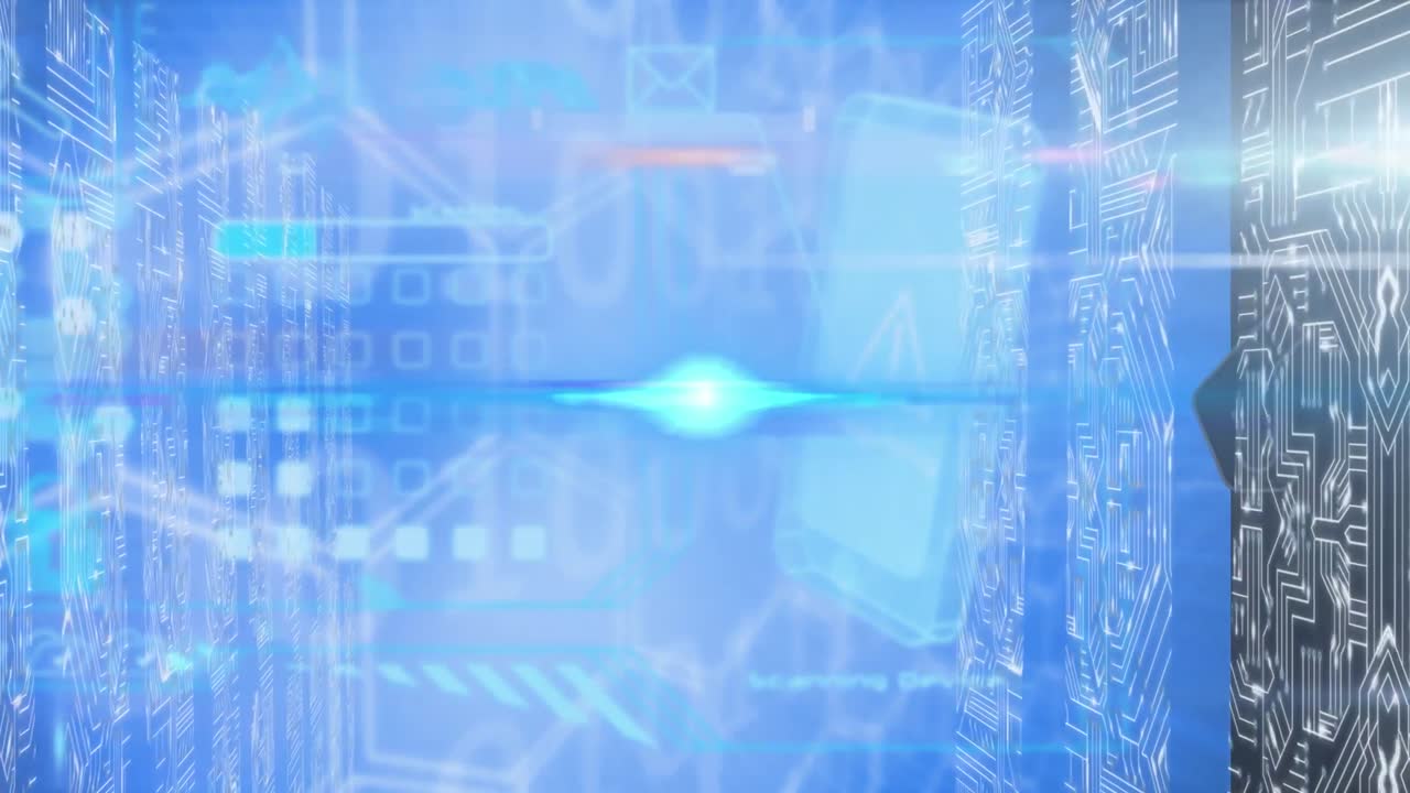 서버, 스마트 폰 및 데이터 처리의 애니메이션