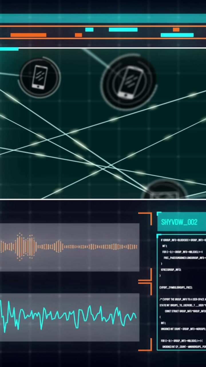 Animation of data processing and media icons over diagrams
