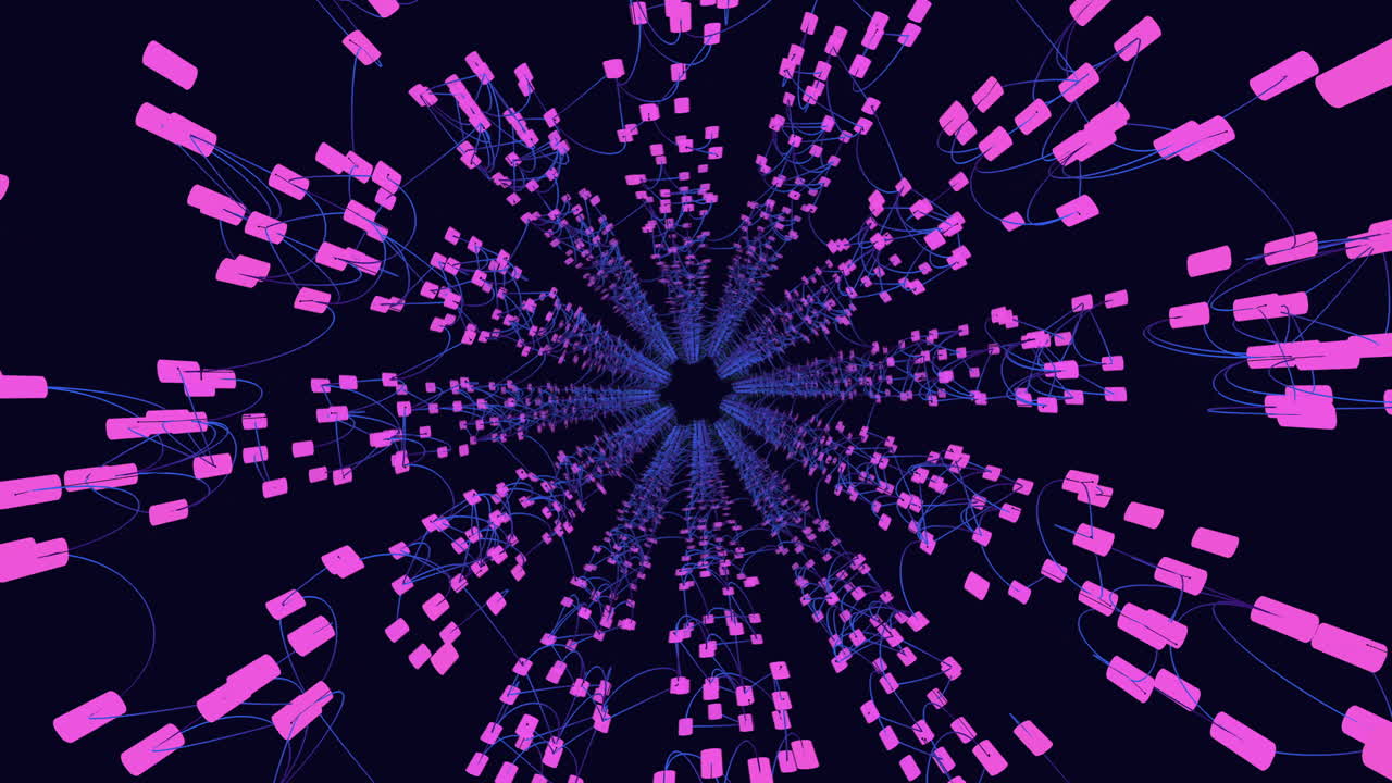 intrincada red de cables azules y rosados crea un patrón llamativo y dinámico