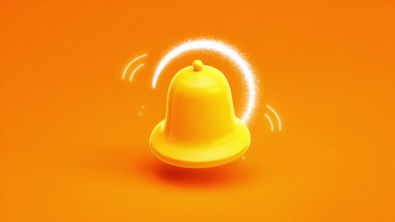 Vibrant Yellow Bell Ringing with Excitement on a Bright Orange Background, Symbolizing Alertness and Notification in a Modern Digital Context