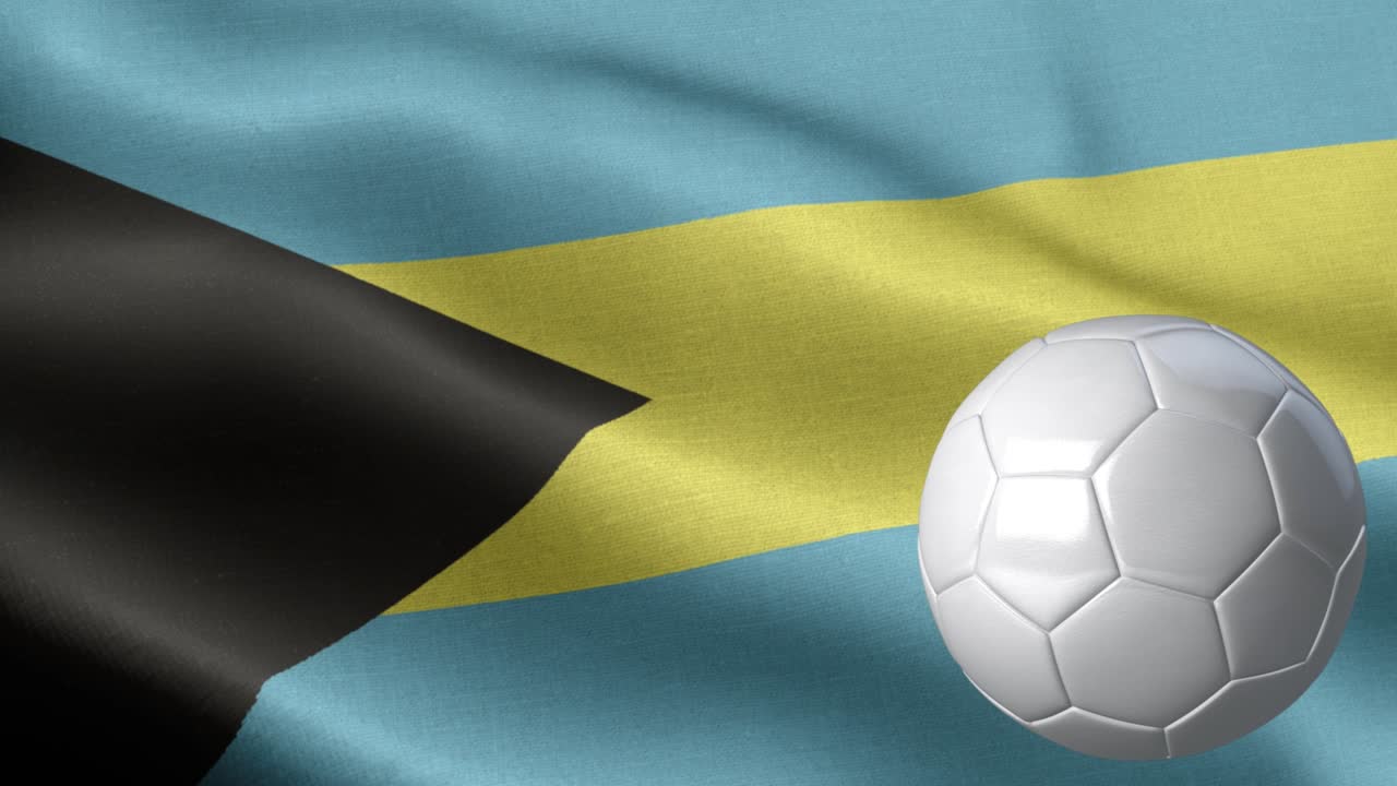 bandera de las bahamas y pelota de fútbol - bandera de las bahamas alto detalle - bandera nacional de las bahamas patrón de onda elementos loopable - textura de tela y bucle sin fin - pelota de futbol y bandera