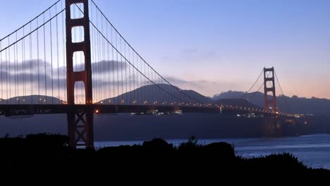 sunset timelapse of golden gate bridge during peak traffic, northern california