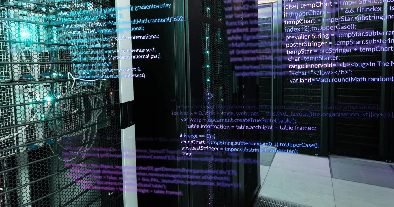 Animation of data processing over modern building and cityscape