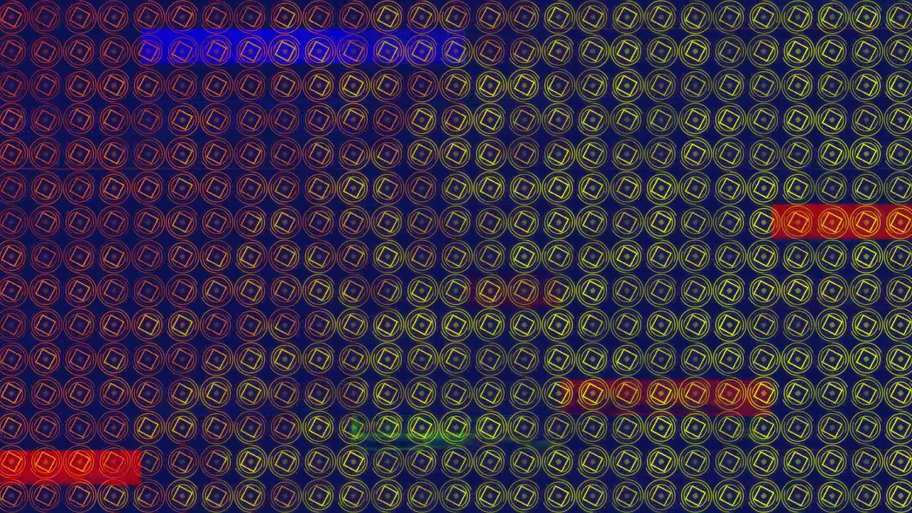 Opening dotted backdrop starting colored bars and grid morphing, bars shifting for color demo