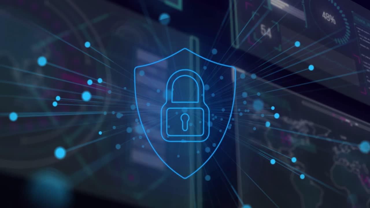 Animation of network of connections and digital icon on interface