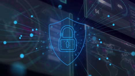 animazione della rete di connessioni e icona digitale sull'interfaccia
