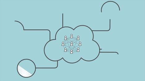 animation presents the network structure made up of a community of connected users. people linked together in one social media system are sharing messages by smartphones.