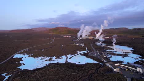 stunning blue lagoon geothermal area at sunset in reikiavic