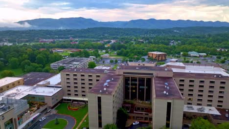 johnson city medical center aerial pullout with mountain backdrop in johnson city tennessee